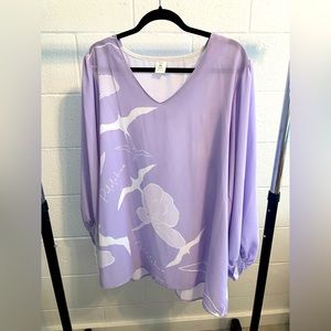 Pulelehua Lavender 2XL Long Sleeve Blouse